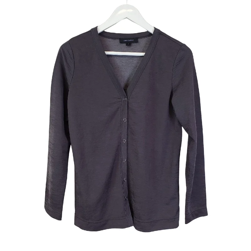 Orna Farho Wool Blend Button Front Blouse with Beaded Embellishment Size 3/Medium Ruched Sleeve Blouse