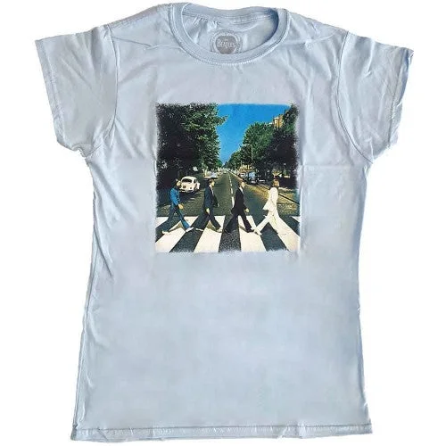 The Beatles Womens/Ladies Abbey Road T-Shirt-- Mesh Blend Leather Blend Suede Blend