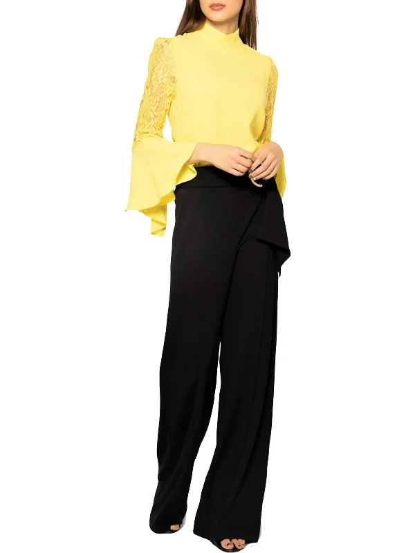 Womens Lace Bell Sleeves Blouse Peter Pan Collar Blouse