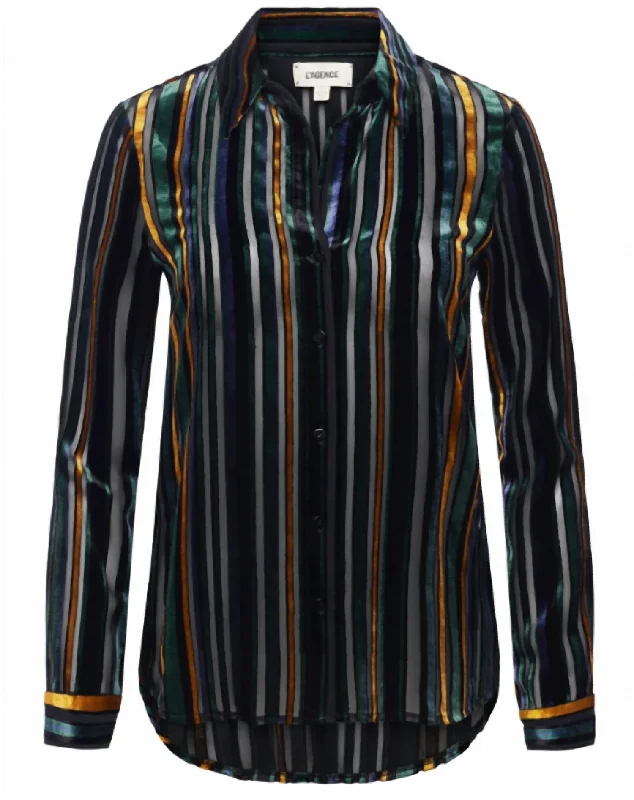 Laurent Blouse In Black Green Brown Multi Playful Puff Blouse