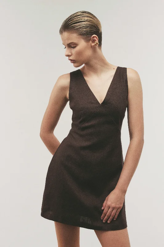 NUDE LUCY Blair linen mini dress - Clove Stylish Plaid Mini Dress