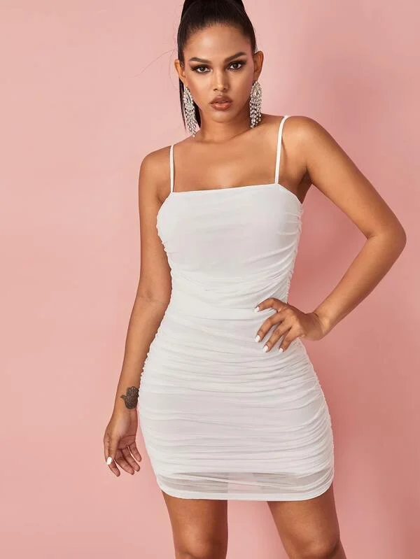Ruched Mesh Bodycon Mini Dress Comfortable Wrap Mini Dress
