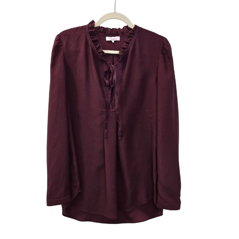 Parker Ruffle Neck Puff Sleeve V-Neck Blouse Size Small Side Tie Blouse