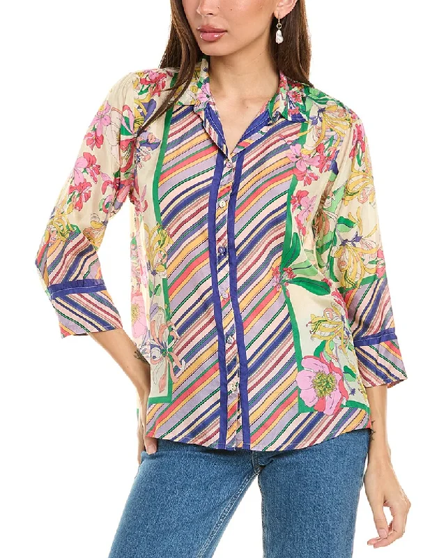 Johnny Was Petalunah Blouse Ruched Sleeve Blouse
