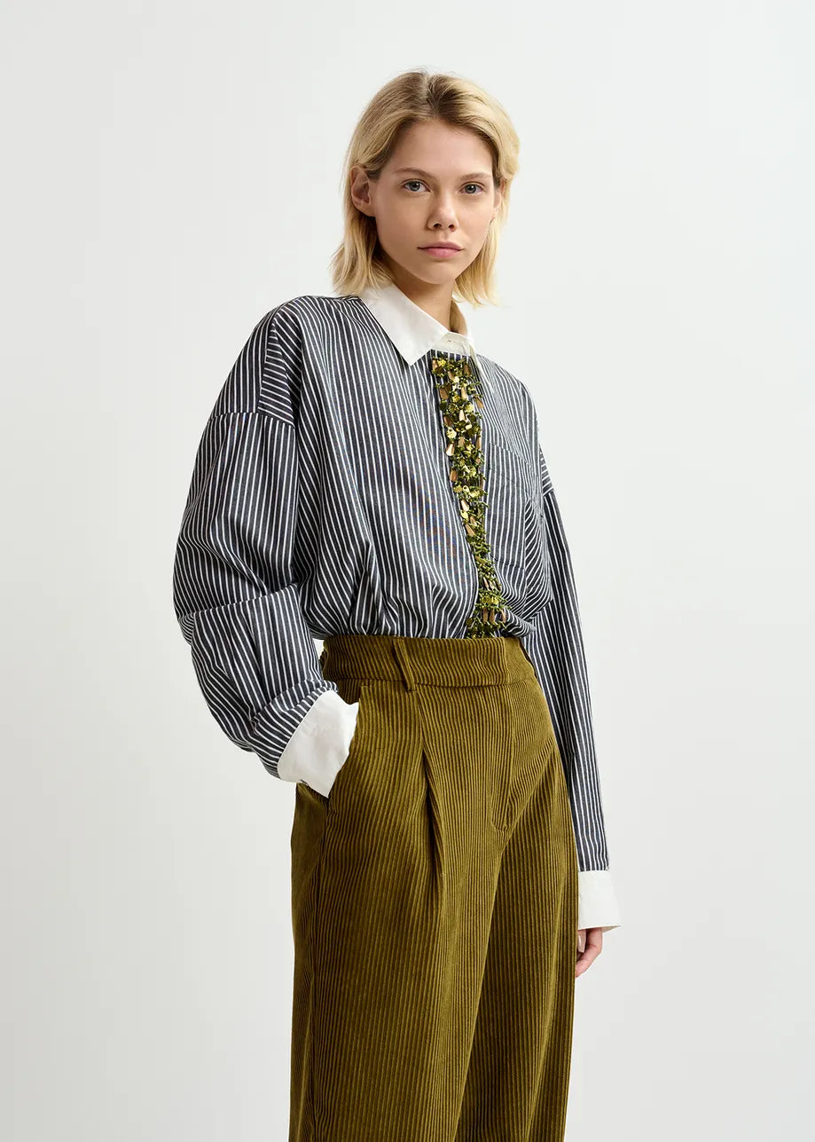 ESSENTIEL Pinstripe Shirt-- Ribbed T-Shirt High Neck Heavyweight