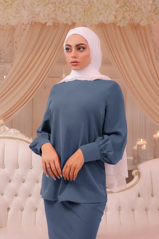 Deluxe Soft Blouse - Blue Gray Semi-Sheer Blouse