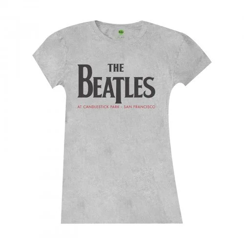 The Beatles Womens/Ladies Candlestick Park Back Print T-Shirt-- Real Fur Shearling Chenille
