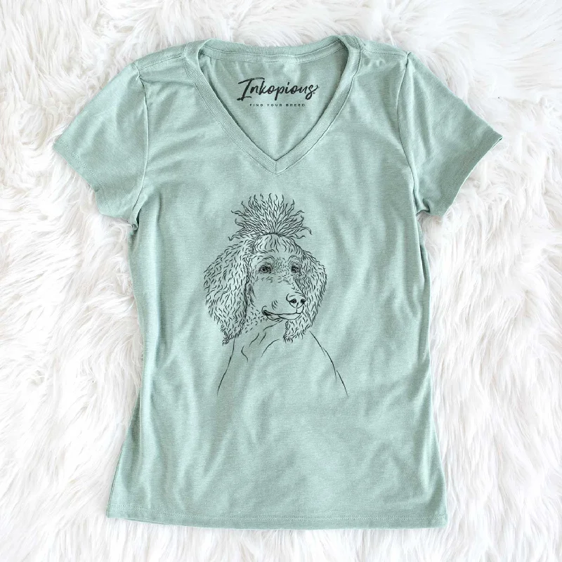 Bare Leo the Poodle - Women's V-neck Shirt-- Wool Fabric Cashmere Fabric Tweed Fabric