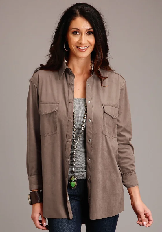 Stetson Womens Khaki Polyester Faux Suede L/S Shirt-- Elasticated Padded Insulated