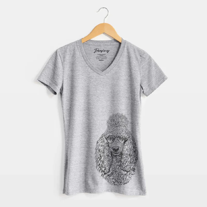 Aviator Kenna the Standard Poodle - Women's V-neck Shirt-- Mesh Blend Leather Blend Suede Blend