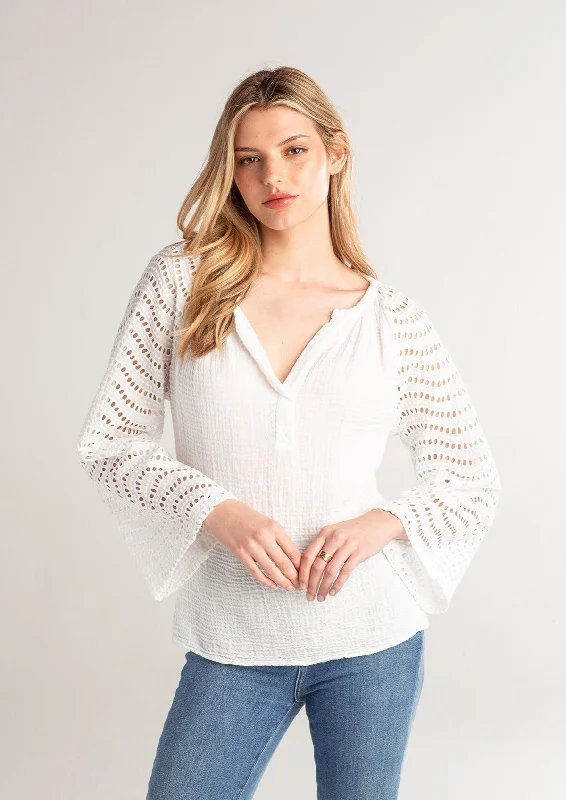 eyelet sleeve gauze long sleeve blouse Short Sleeve Blouse