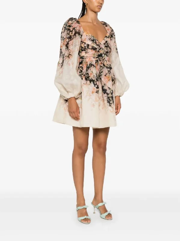 Illustration Draped Mini Dress In Tea Rococo Floral Comfortable Bodycon Mini Dress