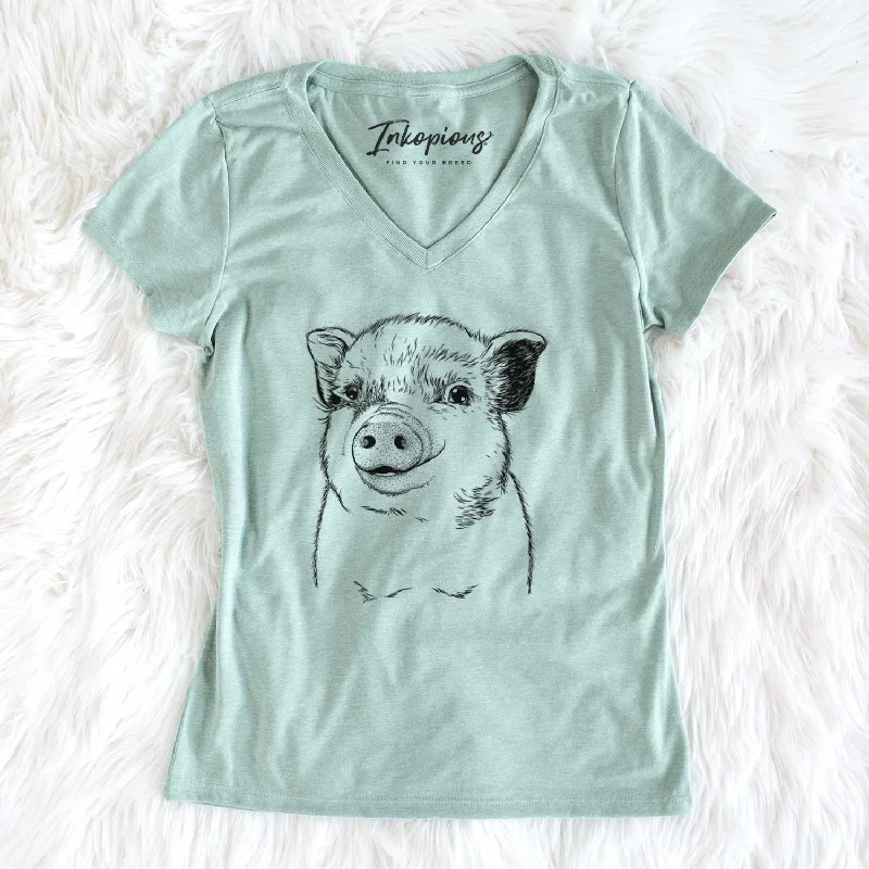 Bare Kevin the Spotted Pig - Women's V-neck Shirt-- Embroidered Appliqued Beaded