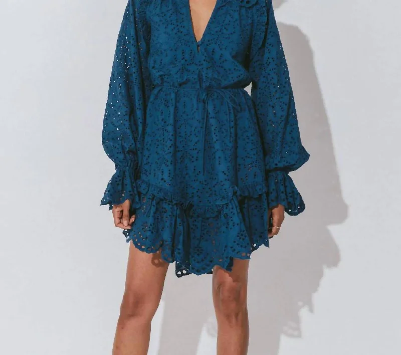 Fiona Mini Dress In Lapis Cozy Ribbed Mini Dress