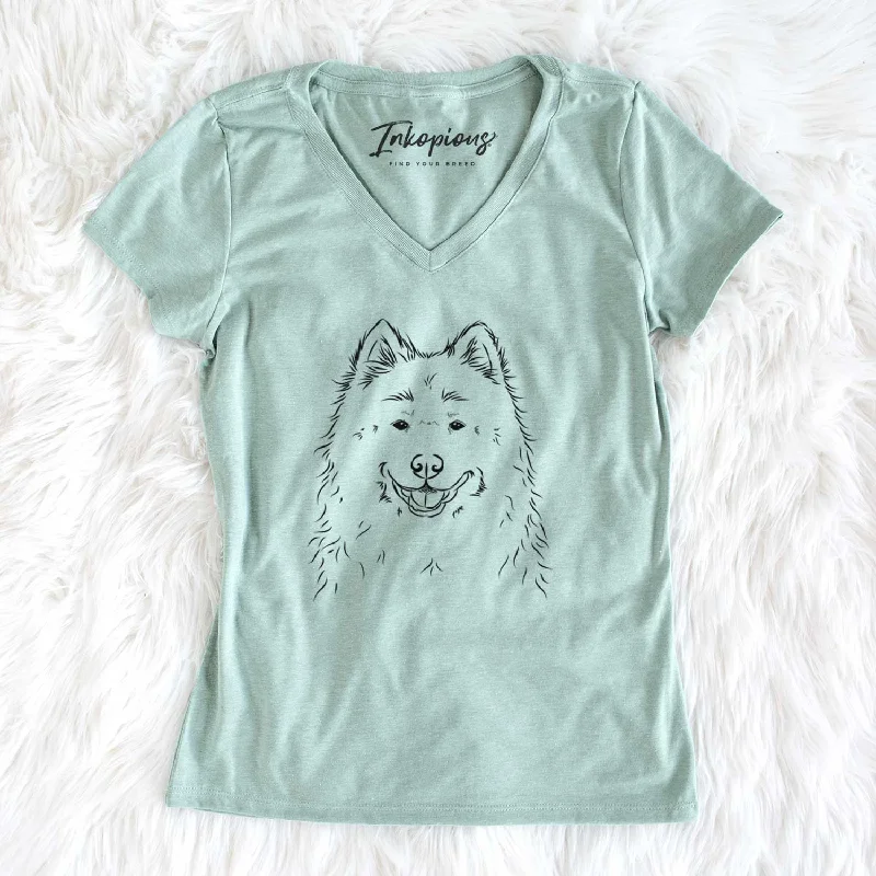 Bare Luka the Samoyed - Women's V-neck Shirt-- Embroidered Appliqued Beaded