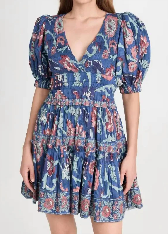 Rory Print Puff Sleeve Mini Dress In Rose Multi Cozy Cowl Neck Mini Dress