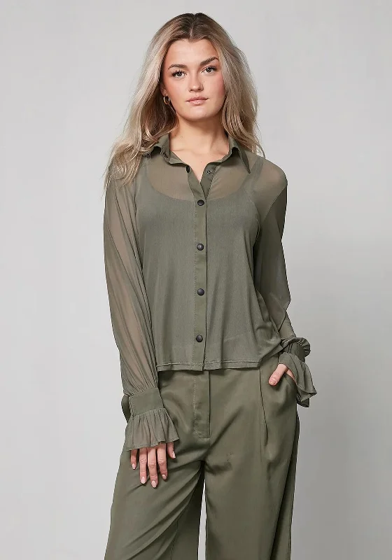 Nu Denmark Yrja Mesh Button Up Blouse, Green Casual Relaxed Fit Blouse