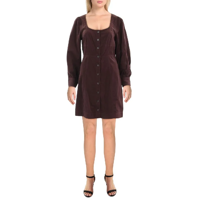 Womens Corduroy Short Mini Dress Fashionable Mini Dress with Frills