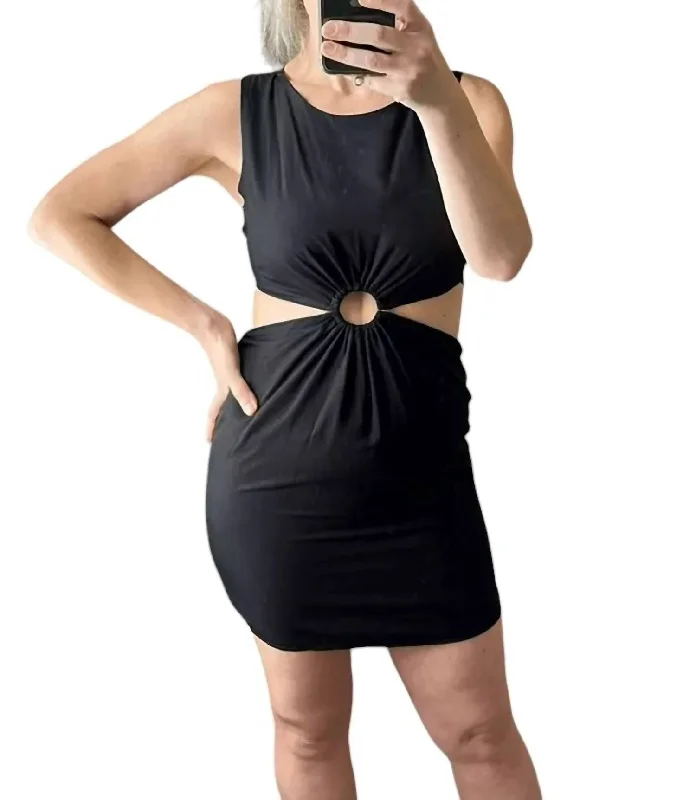 Sleeveless Ring Cut Out Mini Dress In Black Chic Halter Mini Dress