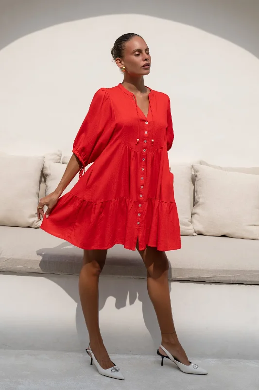 Everly Red Button Down Mini Dress Cozy Knit Mini Dress