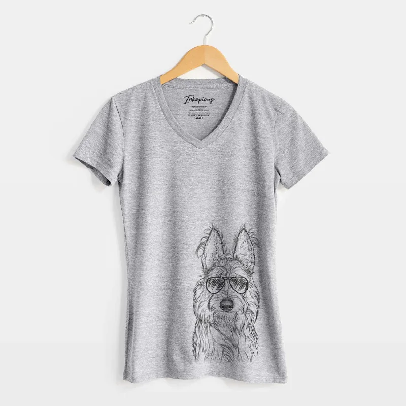 Aviator Luna the Berger Picard - Women's V-neck Shirt-- Wool Fabric Cashmere Fabric Tweed Fabric