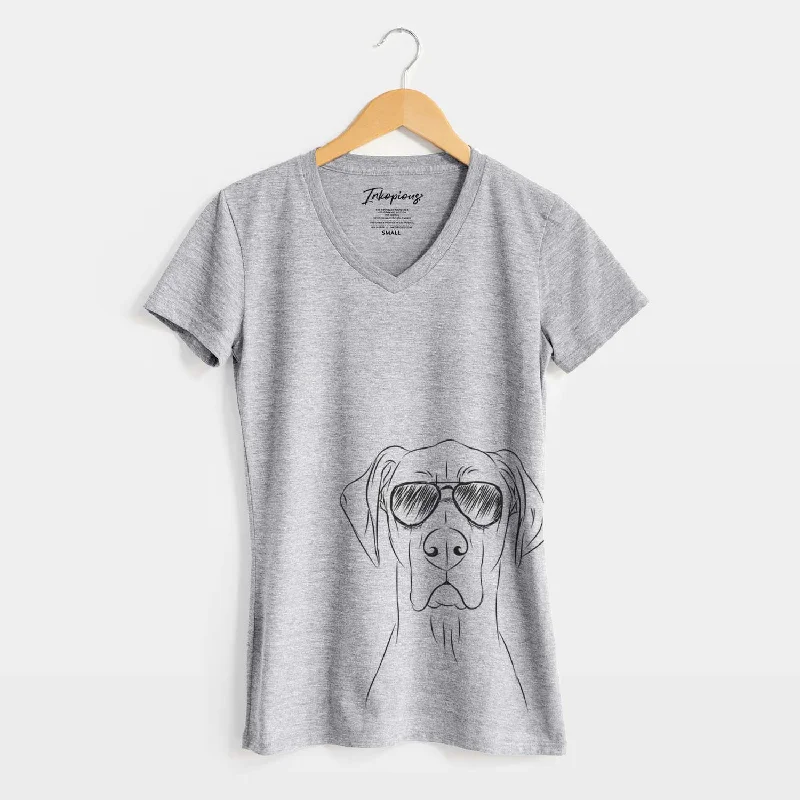 Aviator Maddox the Great Dane - Women's V-neck Shirt-- Zippered Buttoned Snapped