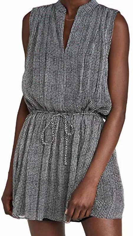 Carly Geometric Print Sleeveless Gathered Waist Mini Dress In Black White Classic Solid Mini Dress