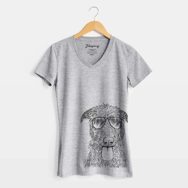 Aviator Keeva the Irish Wolfhound - Women's V-neck Shirt-- Hooded Caped Shawl Collar
