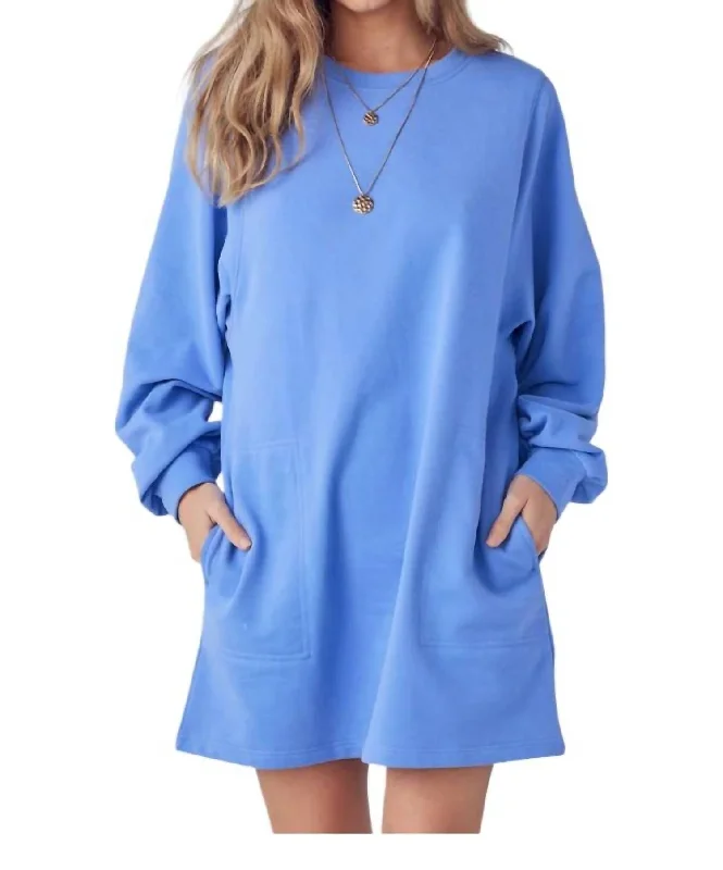 French Terry Mini Dress In Peri Blue Chic Sleeveless Mini Dress