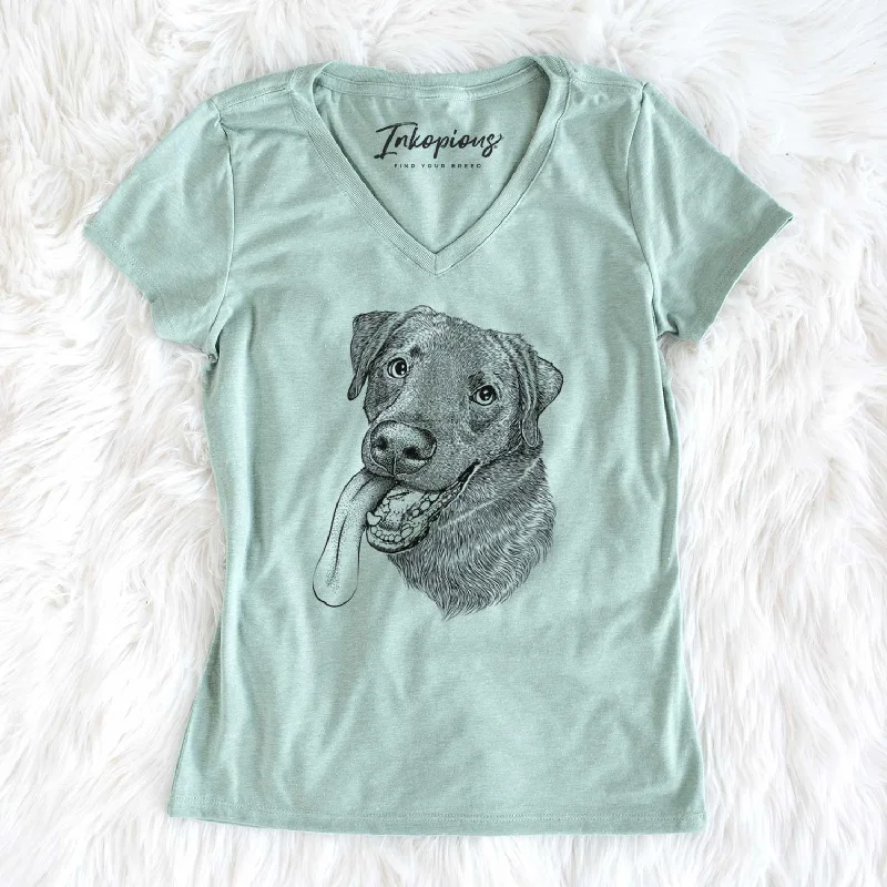 Bare Macaroni the Lab Mix - Women's V-neck Shirt-- Silk Blend Satin Velvet