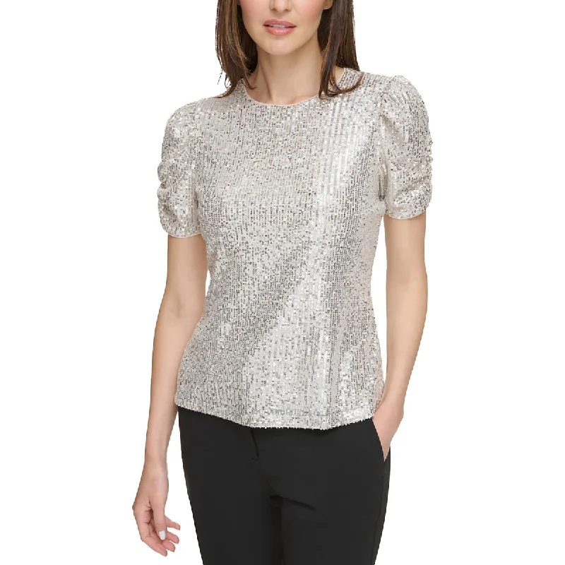 Womens Sequined Puff Sleeve Blouse Smart Casual Blouse