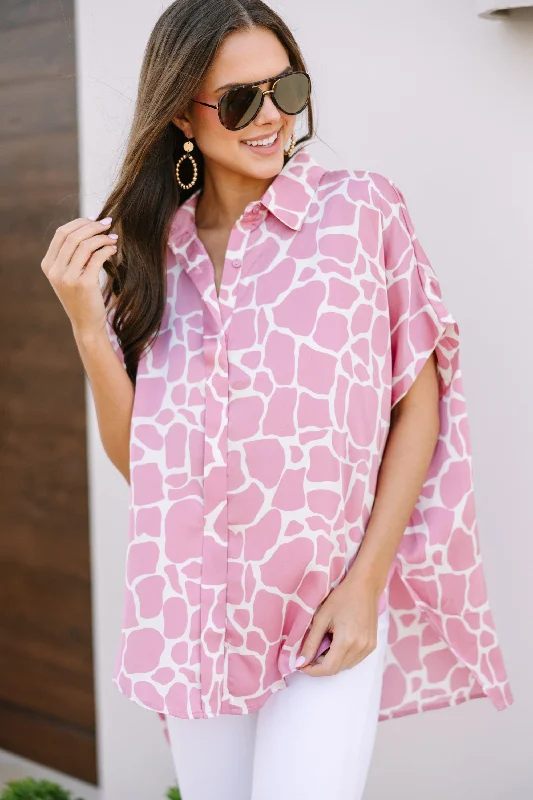 Feeling Your Best Mauve Pink Giraffe Print Blouse Relaxed Fit Blouse
