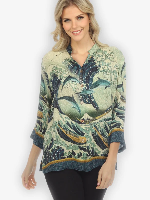 Japanese Wave Silk Blouse Sleeveless Chiffon Blouse