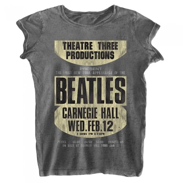 The Beatles Womens/Ladies Carnegie Hall Burnout T-Shirt-- Knit Fabric Woven Fabric Fleece Fabric The Beatles Womens/Ladies Carnegie Hall Burnout T-Shirt-- Knit Fabric Woven Fabric Fleece Fabric