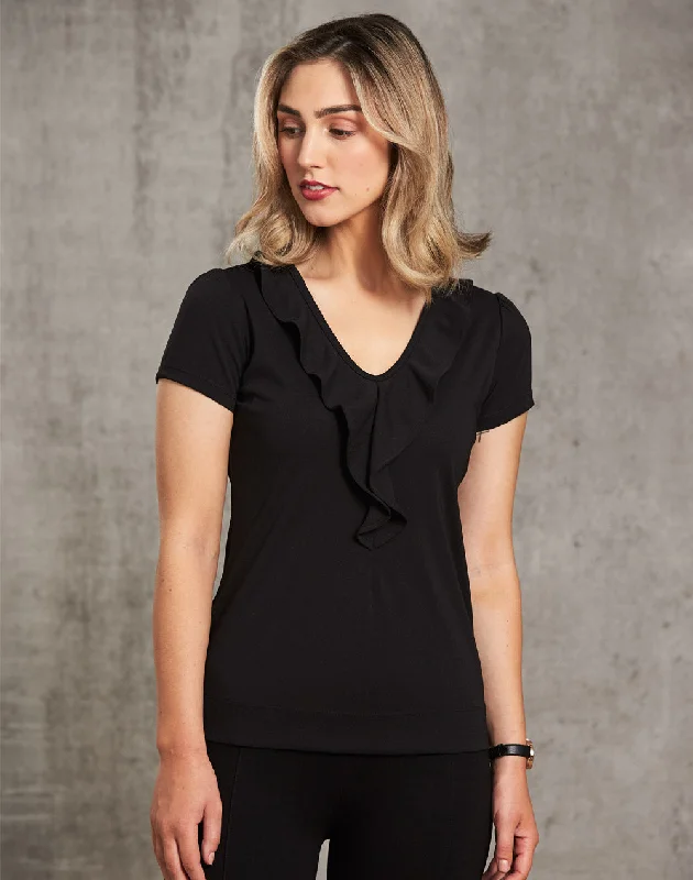 Winning Spirit Women's Ruffle Front Blouse (M8820) Oversized Silk Blouse