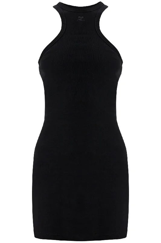 Courreges Women's  Cotton Mini Dress With High Neck And Sleeveless Design Fashionable Pleated Mini Dress