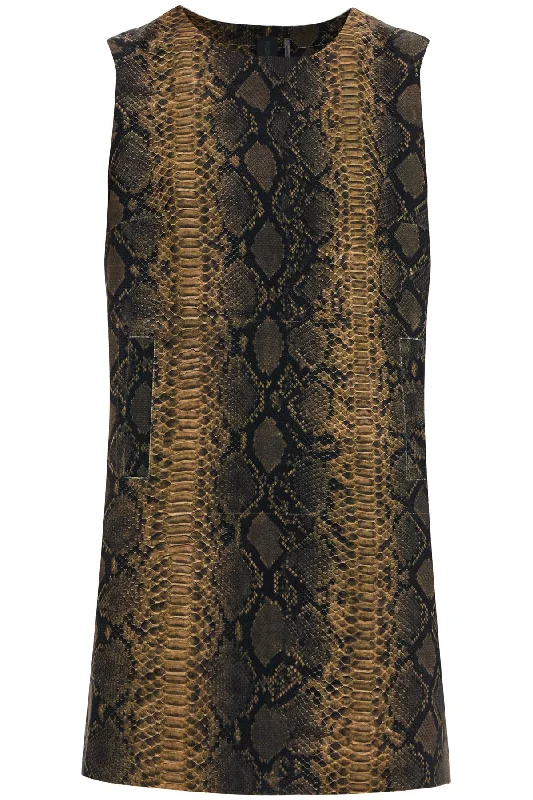 Norma Kamali Women's  Python Print Sleeveless Mini Dress Cozy Knitted Mini Dress