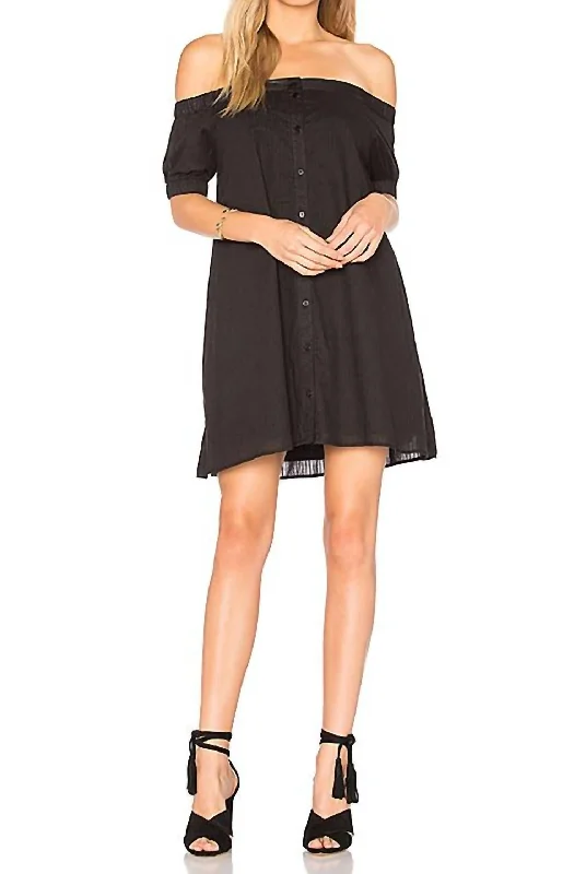Sun Valley Off Shoulder Mini Dress In Black Trendy A-Line Mini Dress