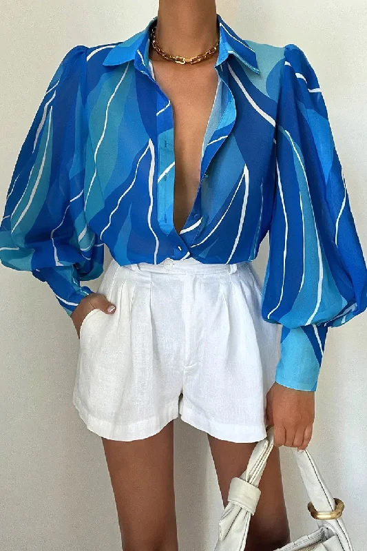 RUNAWAY THE LABEL Womens Fleetwood Blouse Blue Rowena Chic Off-Shoulder Blouse