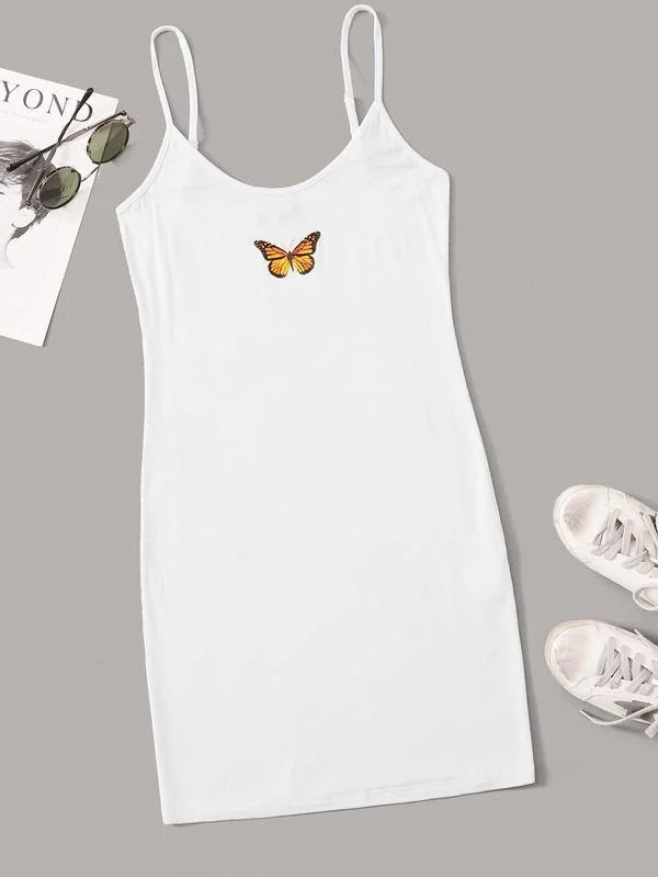 Butterfly Graphic Bodycon Mini Dress Stylish Short Sleeve Mini Dress