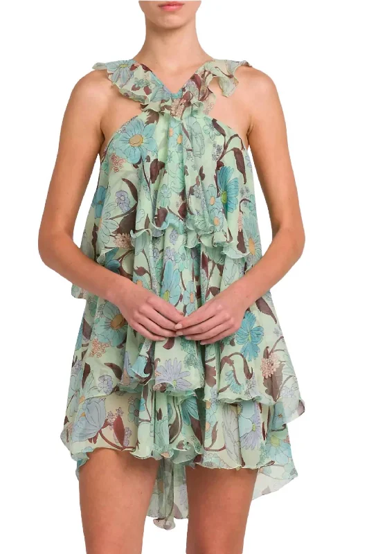 Garden Print Frill Mini Dress In Multicolor Mint Classic Casual Mini Dress