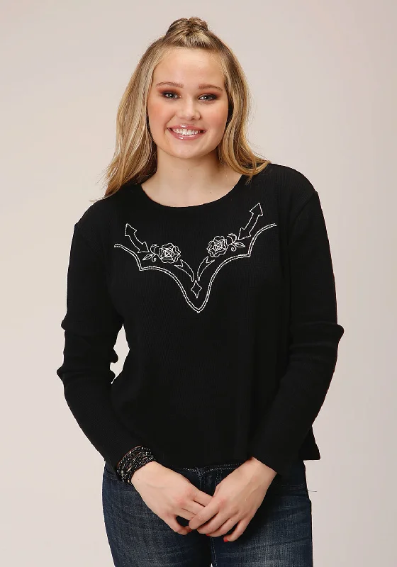 Roper Womens Waffle Arrows Jet Black 100% Cotton L/S T-Shirt-- Silk Blend Satin Velvet Roper Womens Waffle Arrows Jet Black 100% Cotton L/S T-Shirt-- Silk Blend Satin Velvet