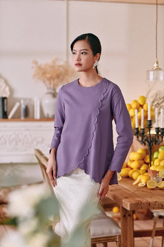 The Menuai Women Broderie Blouse - Purple Floral Print Blouse