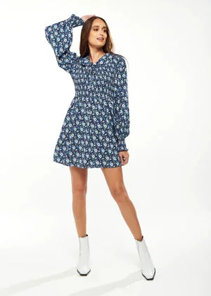 Liquorish Floral Print Smock Mini Dress Peter Pan Collar Fashionable Off-Shoulder Mini Dress