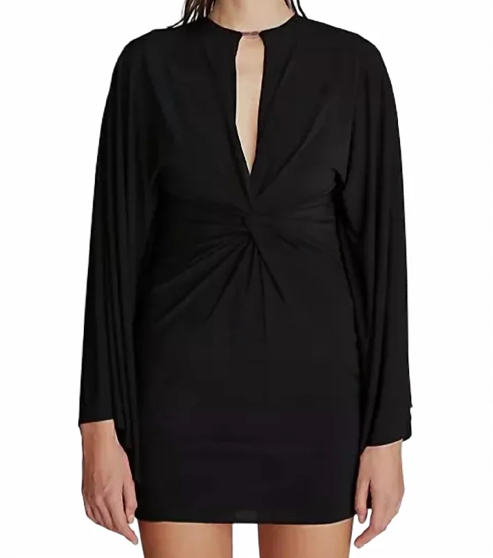 Corolina Cape Sleeve Mini Dress In Black Classic Black Mini Dress