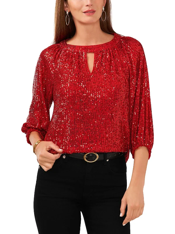 Womens Sequined Keyhole Blouse Office-Ready Blouse