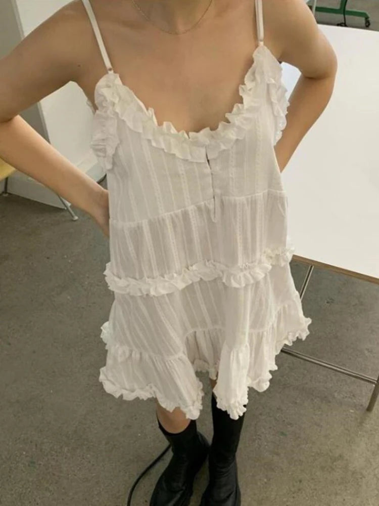 Advbridge Women Thin Lace Up Solid Mini Dress Vintage Slip Edge of Fungus Lace Suspender Dresses for Women Sweet Cute Vestidos Cozy Cotton Mini Dress