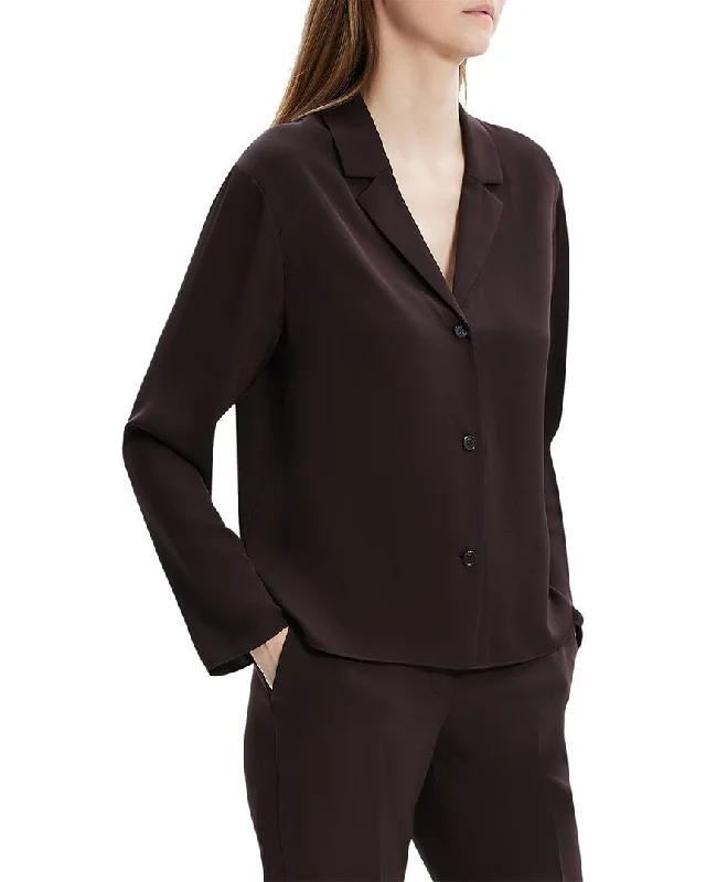 Theory Lapel Collar Silk Blouse Side Tie Blouse