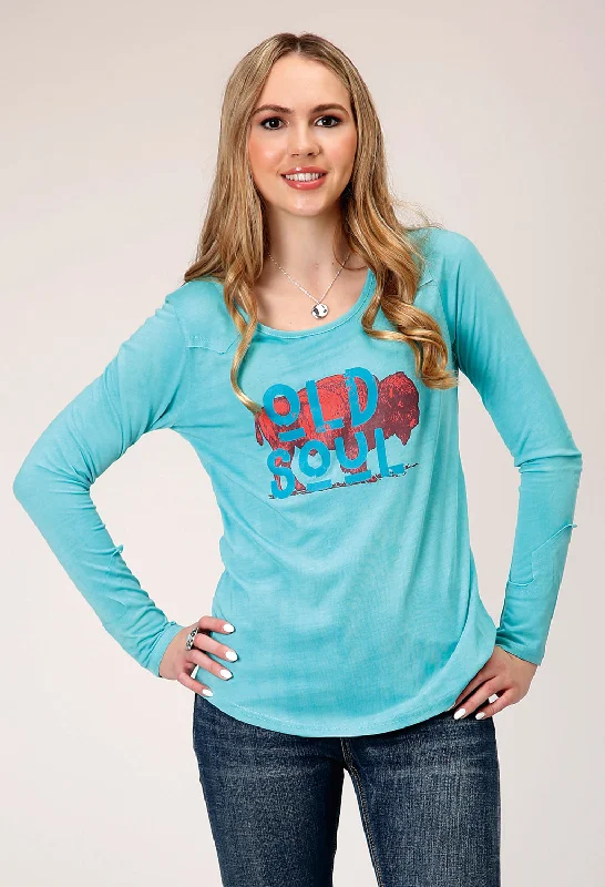 Roper Womens Old Soul Turquoise Poly/Rayon L/S T-Shirt-- Cotton Fabric Linen Fabric Terry Fabric