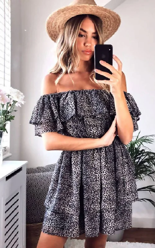 Slaytwins Capri Bardot Ruffle Mini Dress Fashionable Party Mini Dress
